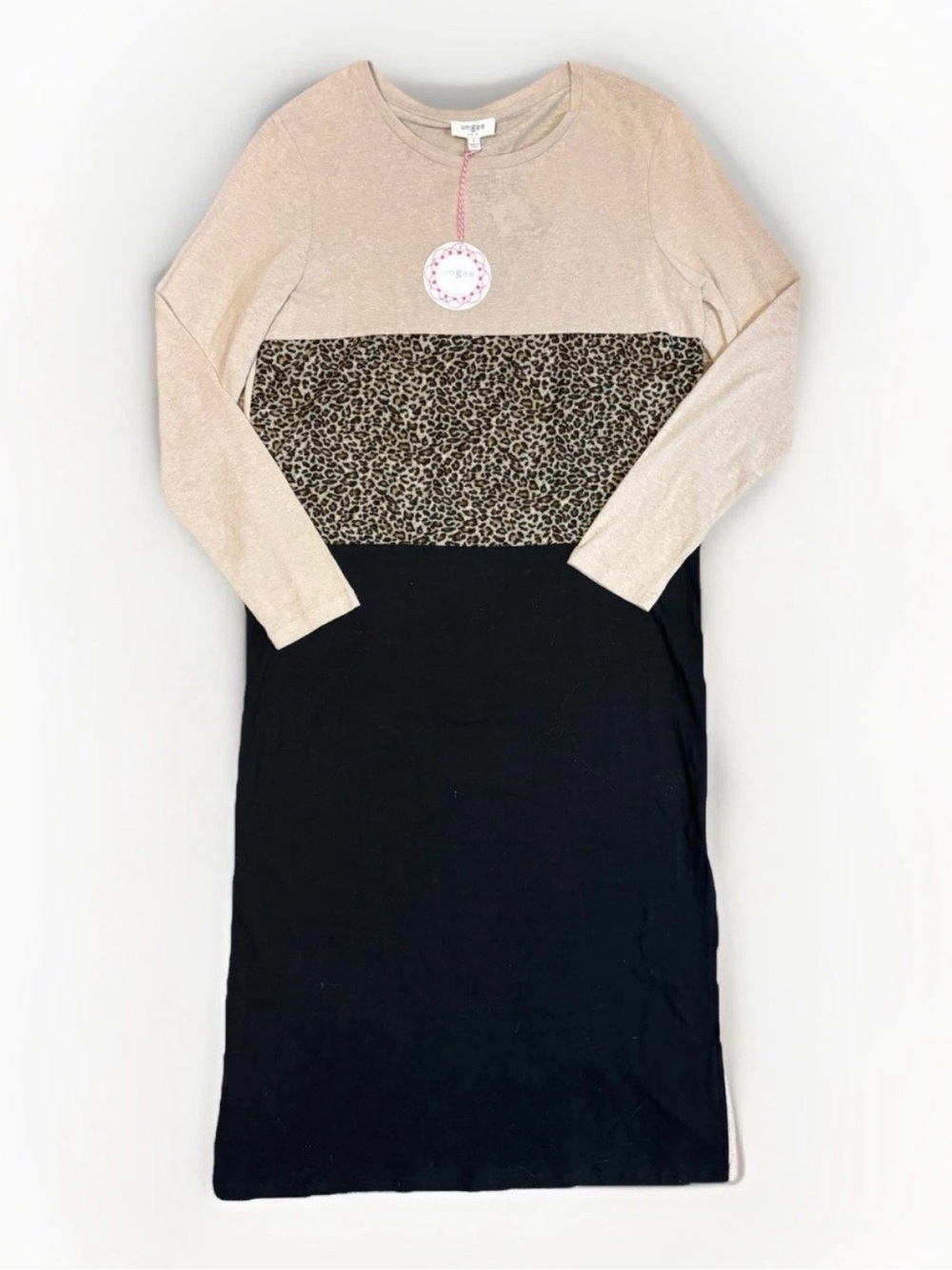 Umgee Animal Print Colorblock Long Sleeve Maxi Dress #5855